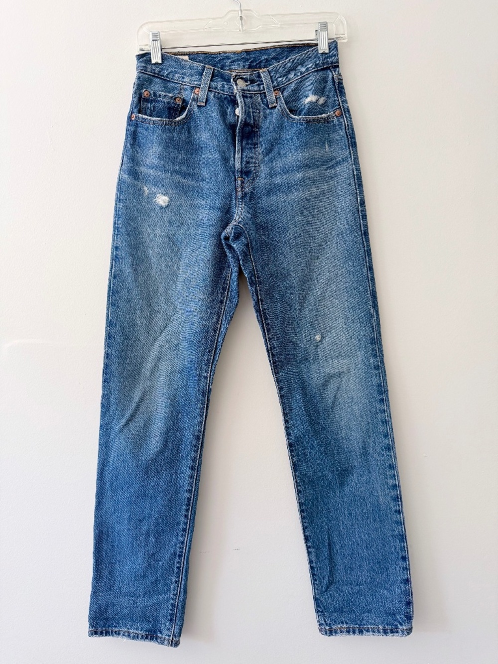 Levis 501 Button Fly Jeans Denim Medium Blue Wash Classic Womens